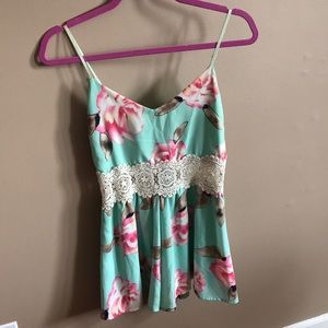 Mint & pink flower lace Romper